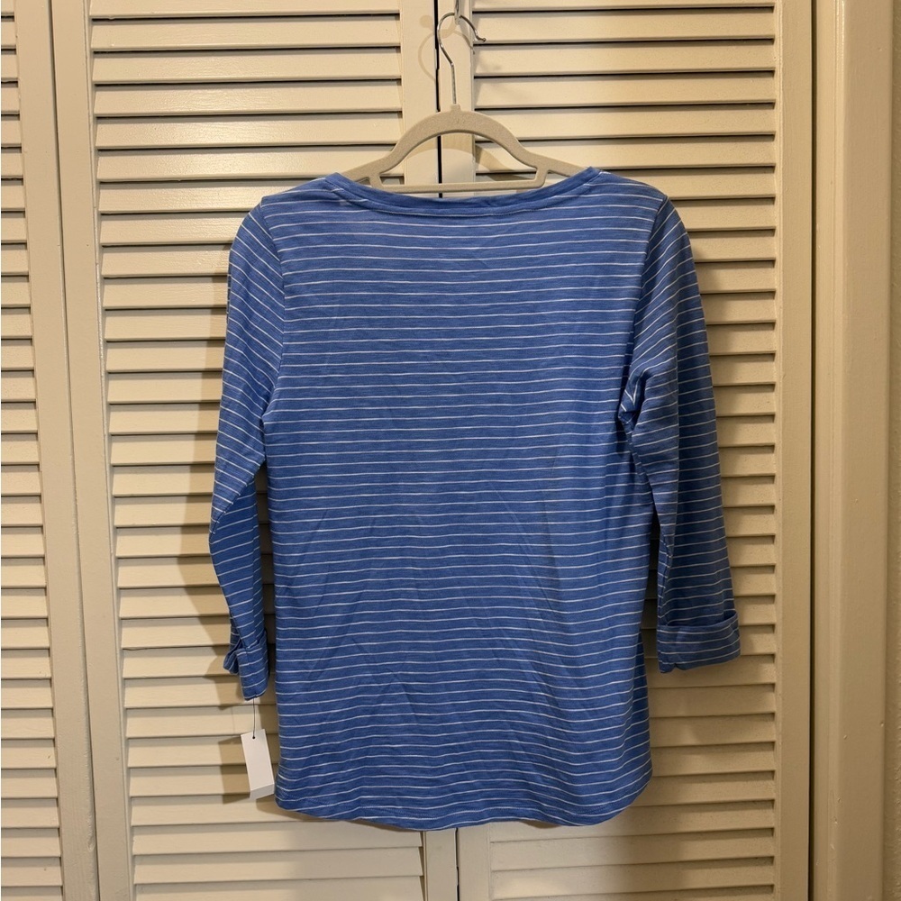 Talbots French Poodle Shopper Knit  Blue Stripe 3/4 Sleeve Pullover Travel - Picture 4 of 7